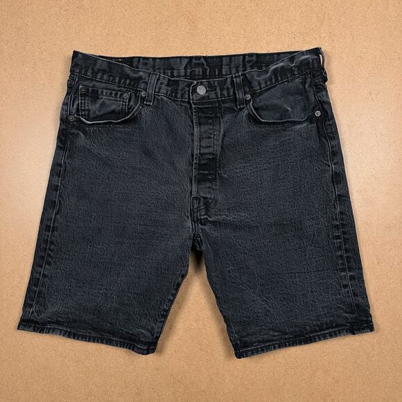 Levi's 501 Jean Shorts MEASURES 34 WAIST Faded Black Denim Button Fly Jorts - Picture 3 of 14
